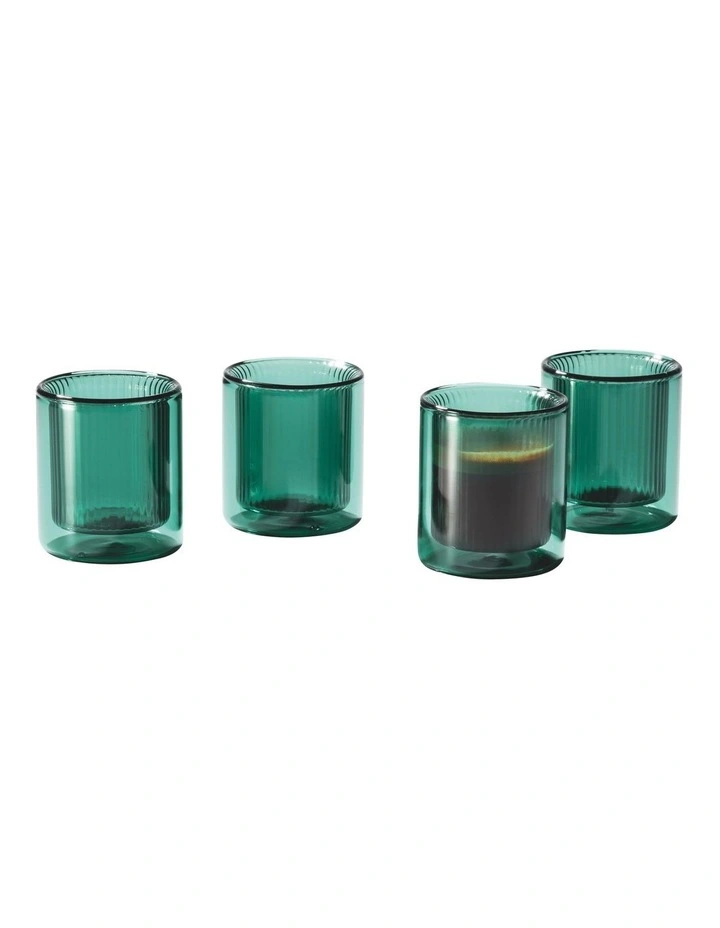 Double Wall Ribbed Glasses Set of 4 80ml in Green image 2
