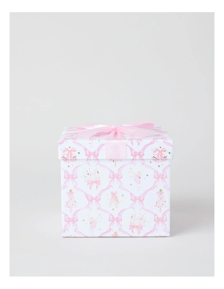 Luxe Christmas Bow and Ballerinas Small Gift Box in Pink and White: 16cm image 1
