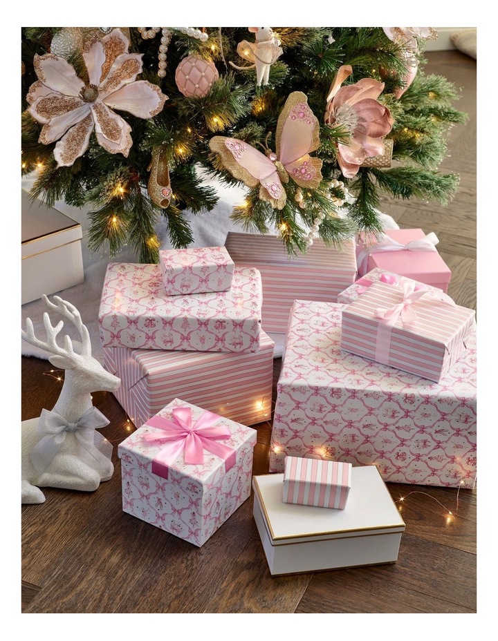 Luxe Christmas Bow and Ballerinas Small Gift Box in Pink and White: 16cm image 2