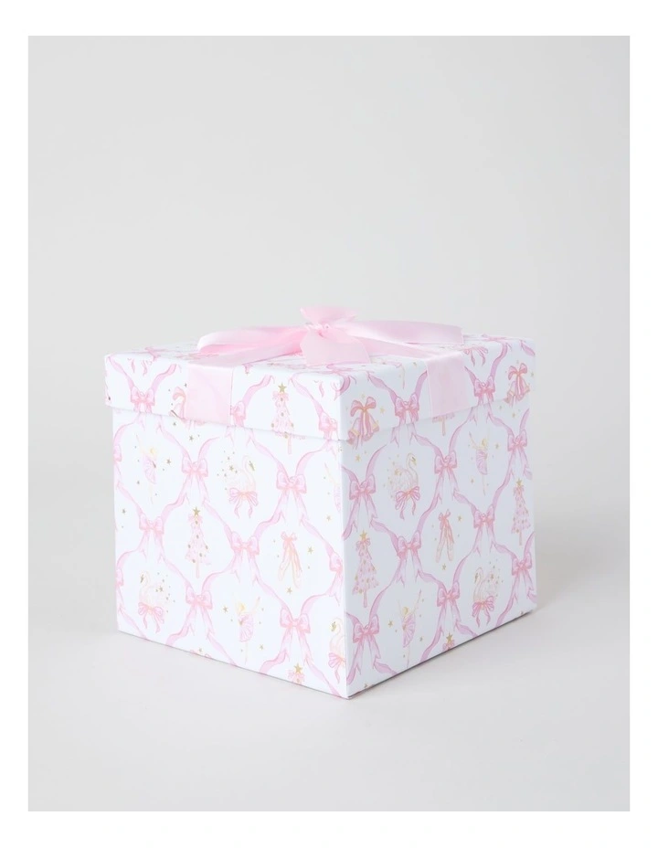 Luxe Christmas Bow and Ballerinas Small Gift Box in Pink and White: 16cm image 3