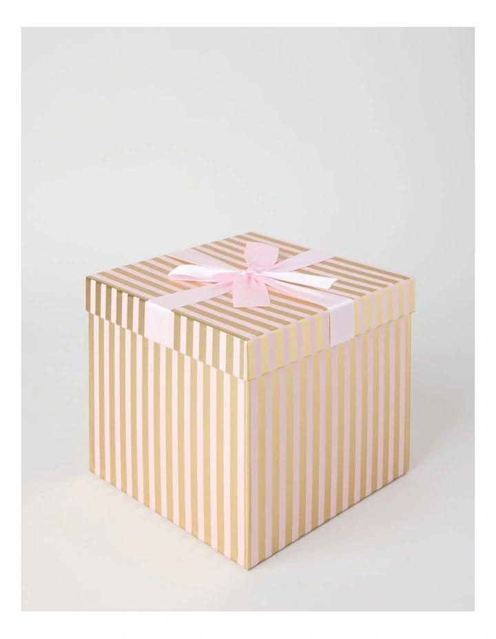 Luxe Christmas Stripe Large Gift Box in Pink: 21cm image 2