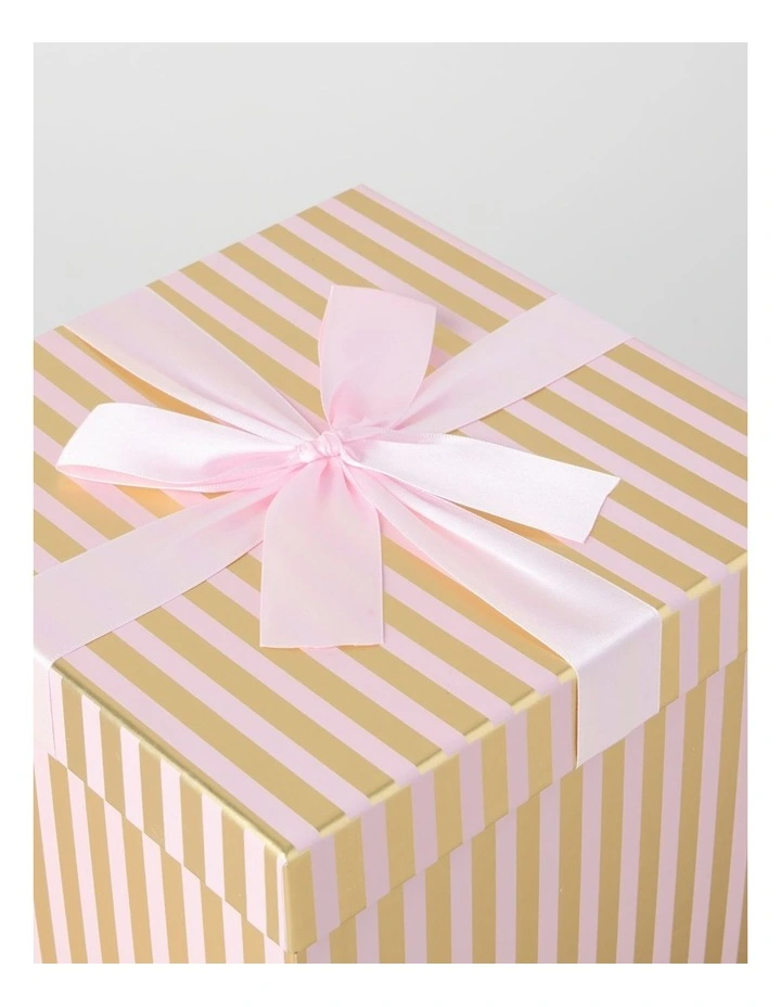 Luxe Christmas Stripe Large Gift Box in Pink: 21cm image 3