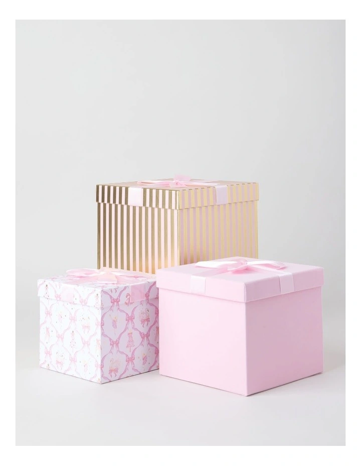 Luxe Christmas Stripe Large Gift Box in Pink: 21cm image 4