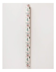 Heirloom Christmas Ribbon And Holly Leaves Wrap 5m in Cream