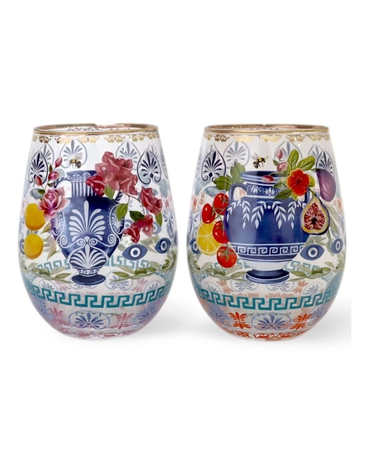 Mediterranean Summer Glass Tumbler Set of 2 in Multi image 1