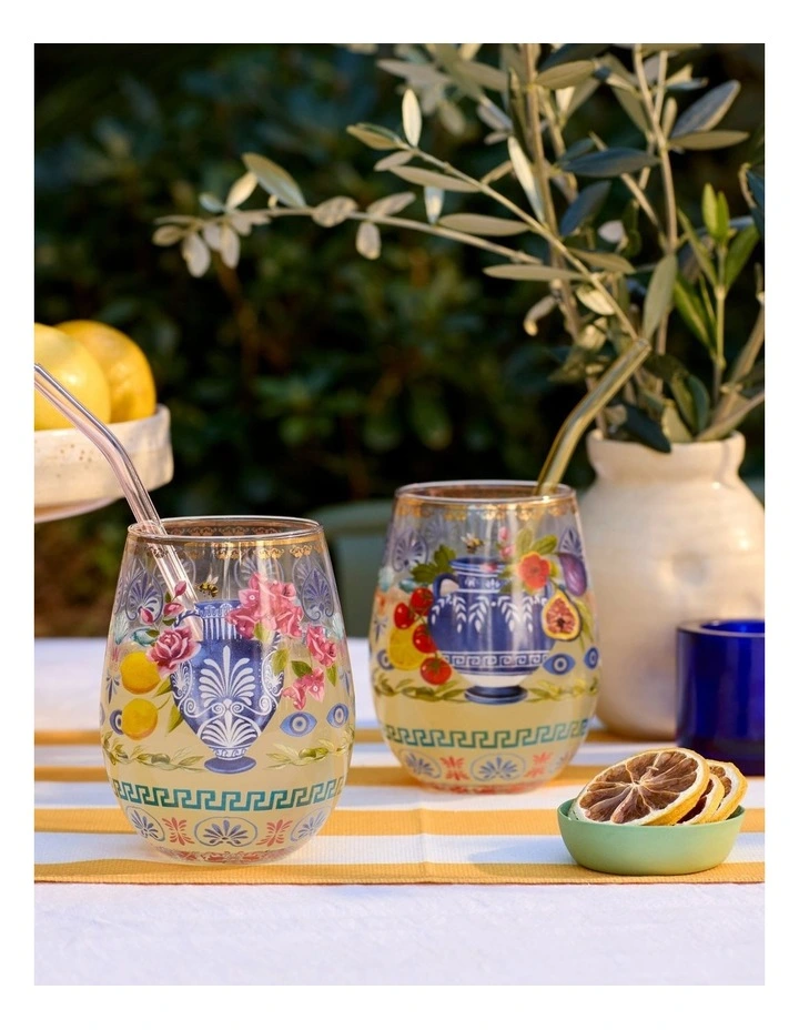 Mediterranean Summer Glass Tumbler Set of 2 in Multi image 2