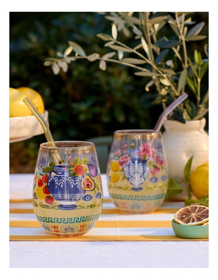 Mediterranean Summer Glass Tumbler Set of 2 in Multi image 4