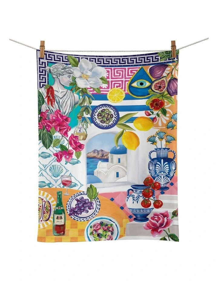 Mediterranean Summer Tea Towel in Multi image 1