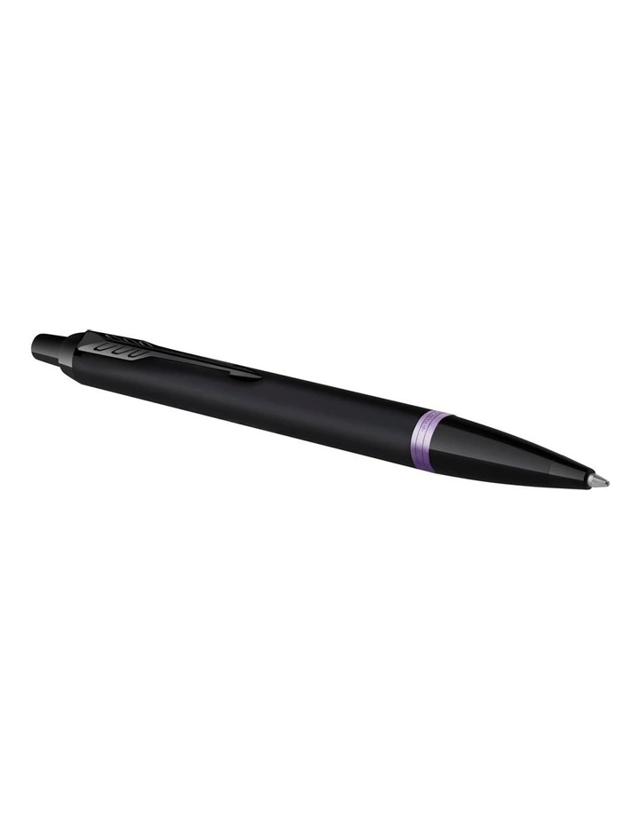 Parker IM Vibrant Rings Ballpoint Pen in Satin Black Lacquer with Amethyst Purple Accents image 2