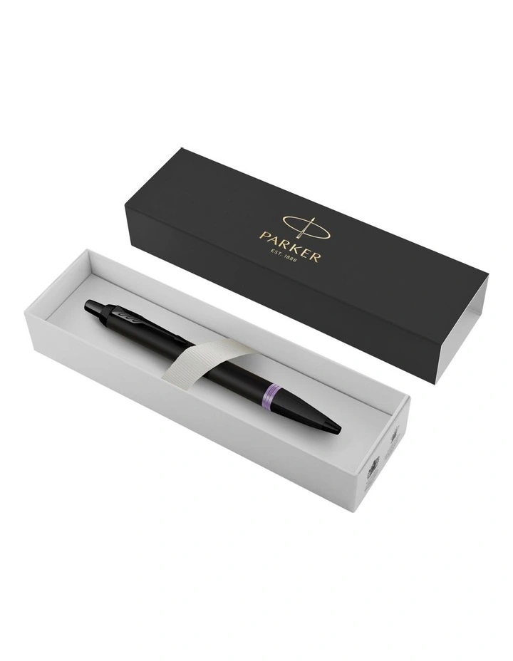 Parker IM Vibrant Rings Ballpoint Pen in Satin Black Lacquer with Amethyst Purple Accents image 4