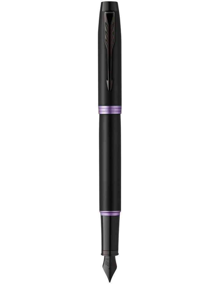 Parker IM Vibrant Rings Fountain Pen in Satin Black Lacquer with Amethyst Purple Accents image 1