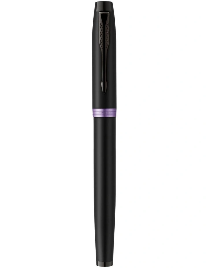 Parker IM Vibrant Rings Fountain Pen in Satin Black Lacquer with Amethyst Purple Accents image 2