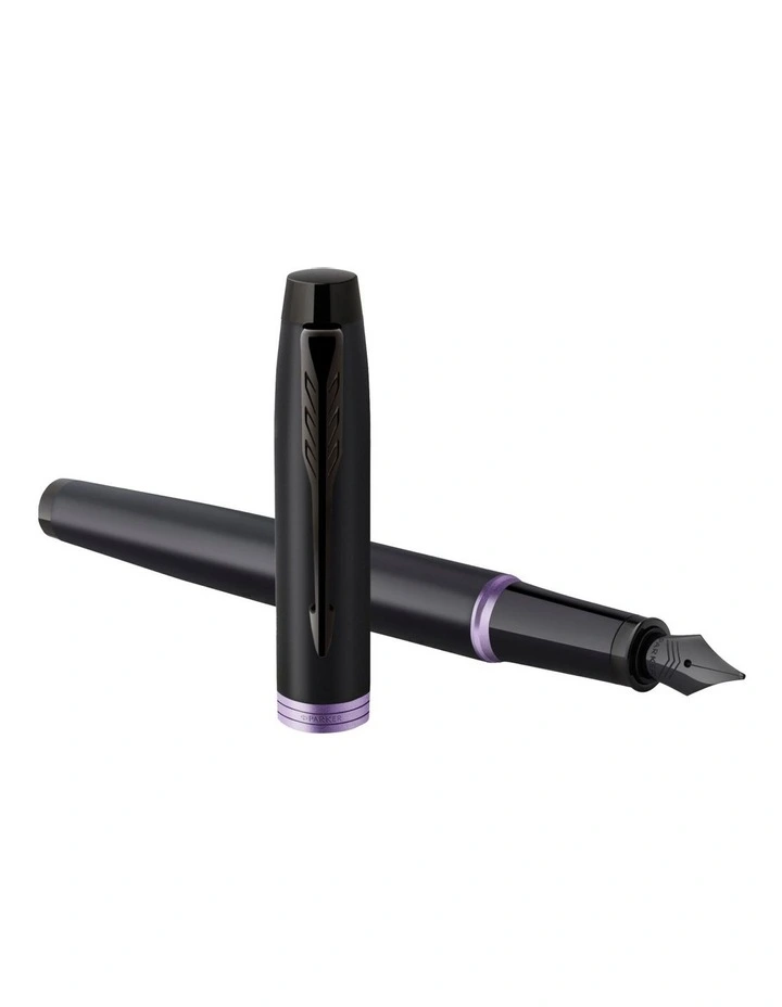 Parker IM Vibrant Rings Fountain Pen in Satin Black Lacquer with Amethyst Purple Accents image 3