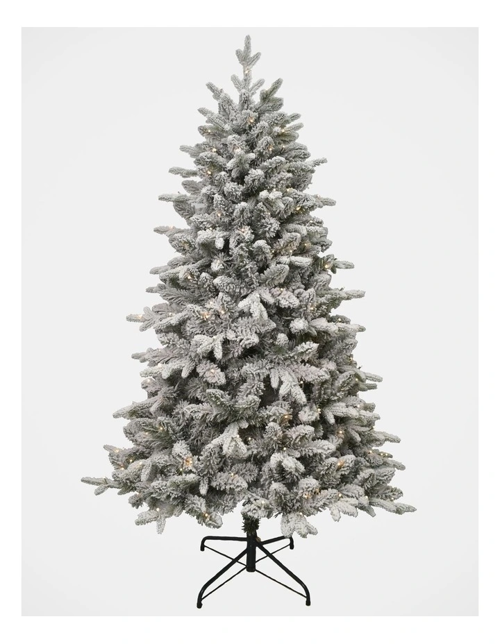 Arrow Pine Flocked 180cm 200L Pre-Lit Christmas Tree 831 Tips in Green/White image 1