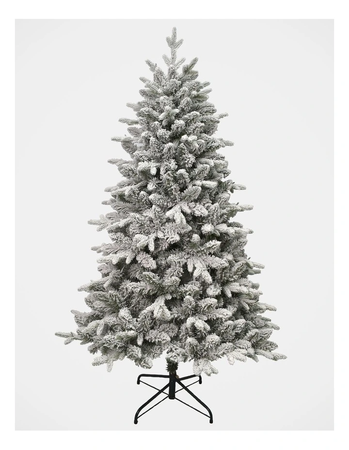 Arrow Pine Flocked 180cm 200L Pre-Lit Christmas Tree 831 Tips in Green/White image 3