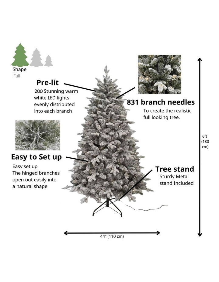 Arrow Pine Flocked 180cm 200L Pre-Lit Christmas Tree 831 Tips in Green/White image 4
