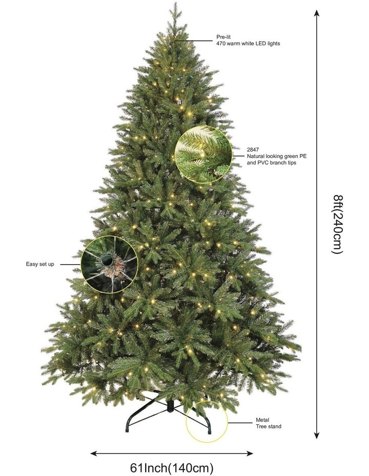 Fraser Fir 240cm 470L Pre-lit Christmas Tree 2847 Tips in Green image 4
