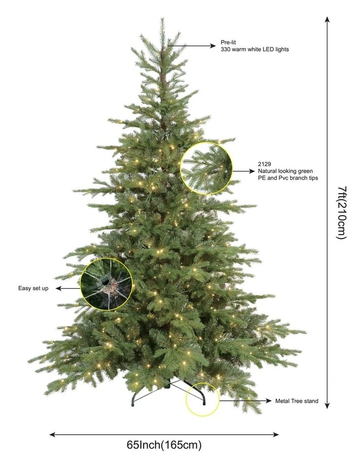 European Spruce Fir 210cm 330L Prelit Christmas Tree 2129 Tips in Green image 7