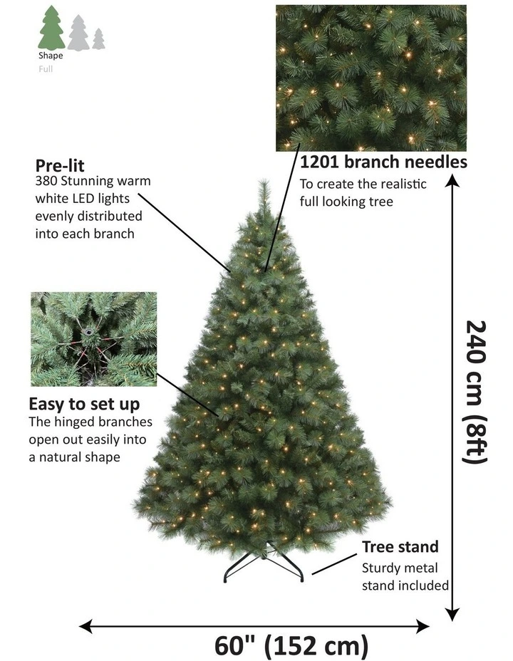 Deluxe Reno 240cm 380L Pre-lit Pine Tree 1201 Tips in Green image 5