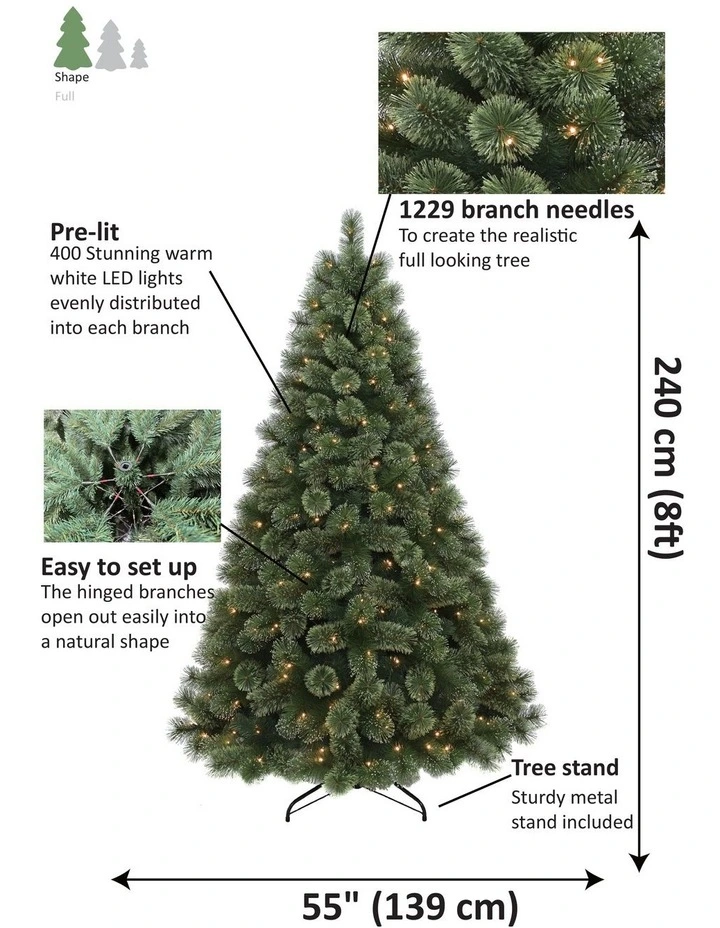 Glistening Pine 240cm 400L Pre-Lit Christmas Tree 1229 Tips in Green image 5