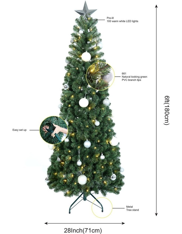 Conifer 180cm 100L Pre-lit Complete Christmas Tree In A Box 661 tips in Silver image 4