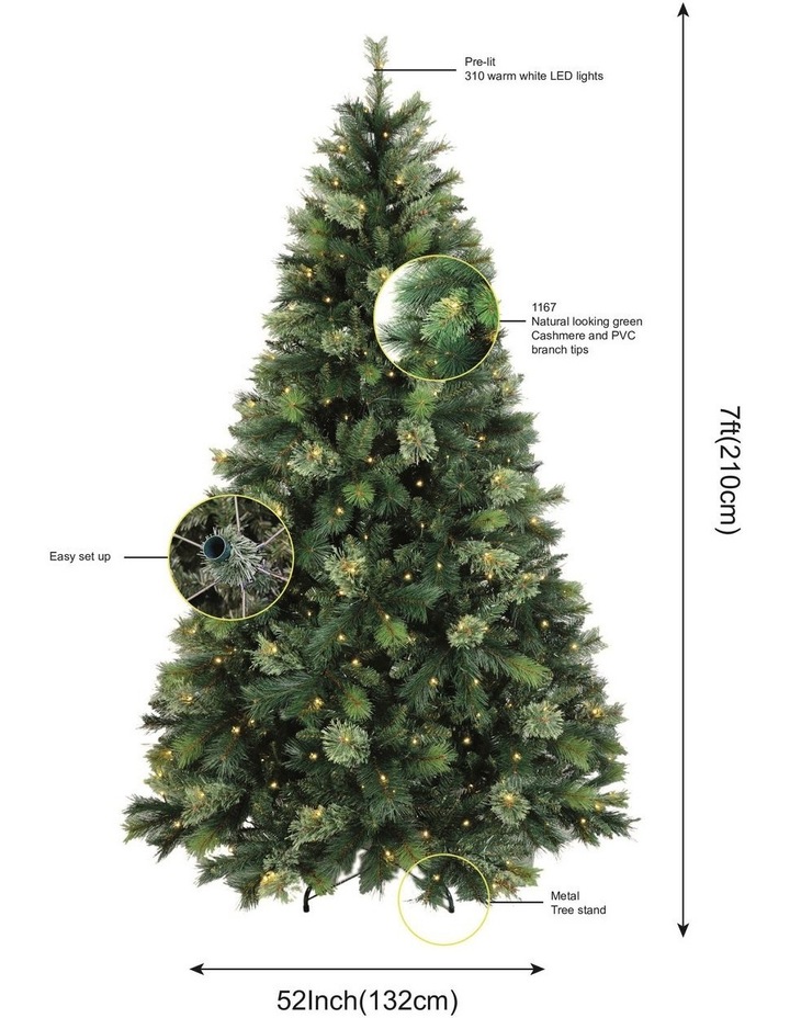 New Oregon 210cm Cashmere 310L Pre-lit Christmas Tree 1167 tips in Green image 5