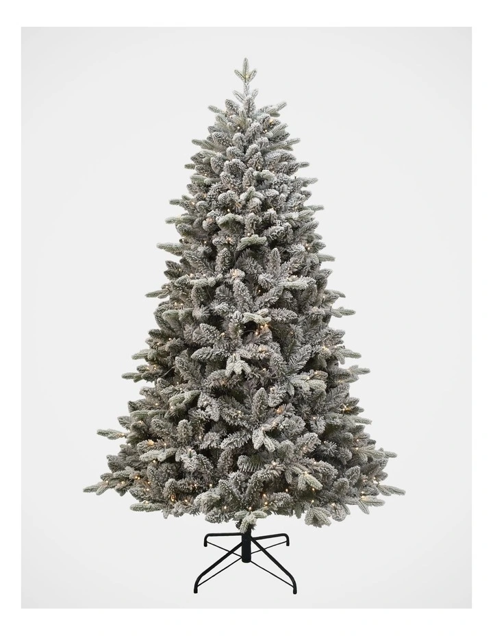 Arrow Pine Flocked 210cm 300L Pre-lit Christmas Tree 1238 tips in Green/White image 1