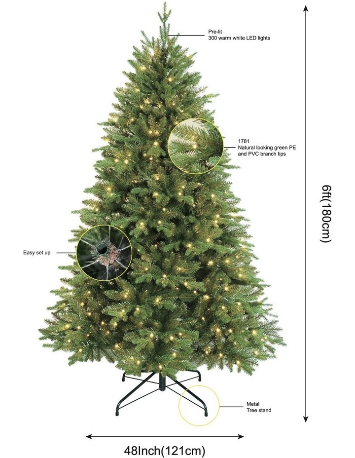 Fraser Fir 180cm 300L Pre-lit Christmas Tree 1781 Tips in Green image 4