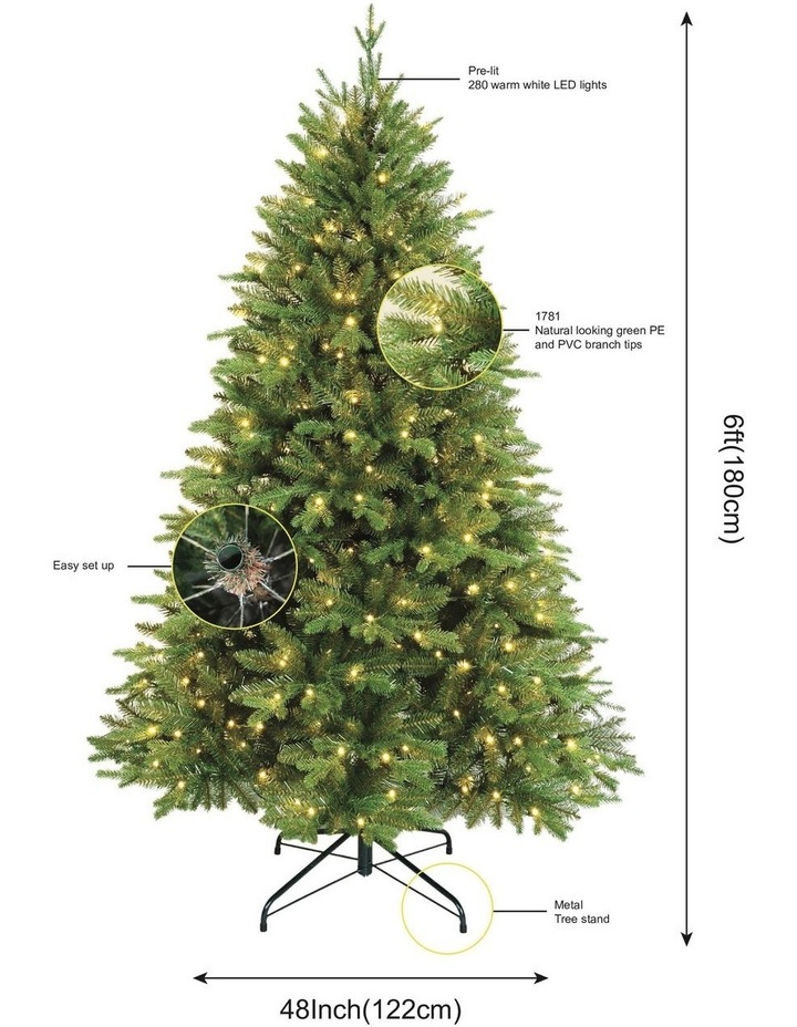 Fraser Fir 180cm 280L Pre-lit Christmas Tree 1781 Tips in Green image 4