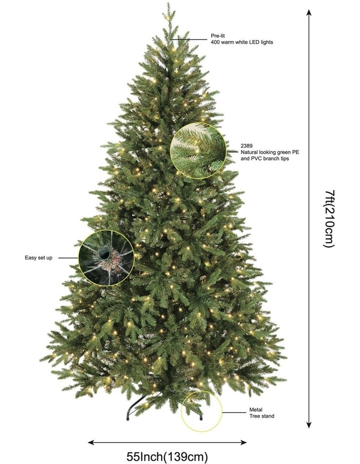 Fraser Fir 210cm 400LPre-lit Christmas Tree 2389 tips in Green image 5