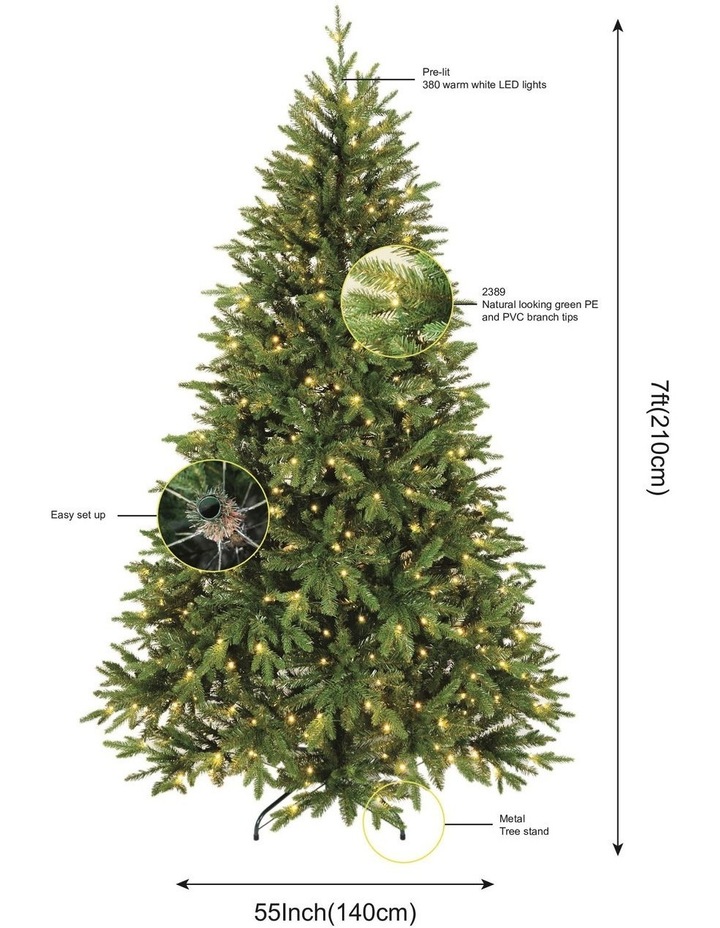 Fraser Fir 210cm 380L Pre-lit Christmas Tree 2389 tips in Green image 5