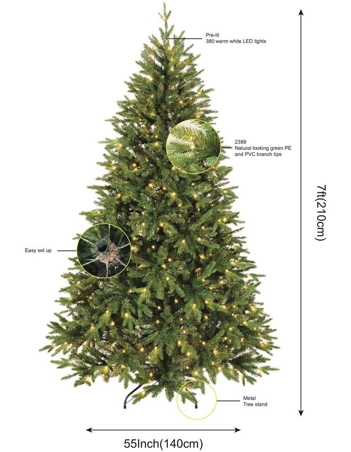 Fraser Fir 210cm 400LPre-lit Christmas Tree 2389 tips in Green image 6