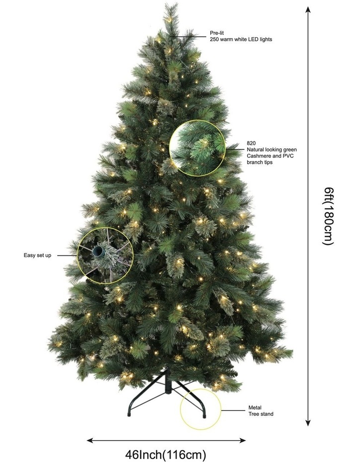 New Oregon 180cm Cashmere 250L Pre-lit Christmas Tree 824 tips in Green image 4