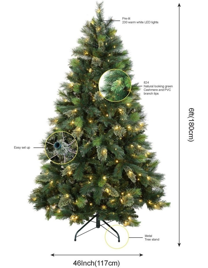 New Oregon 180cm Cashmere 230L Pre-lit Christmas Tree 824 tips in Green image 4