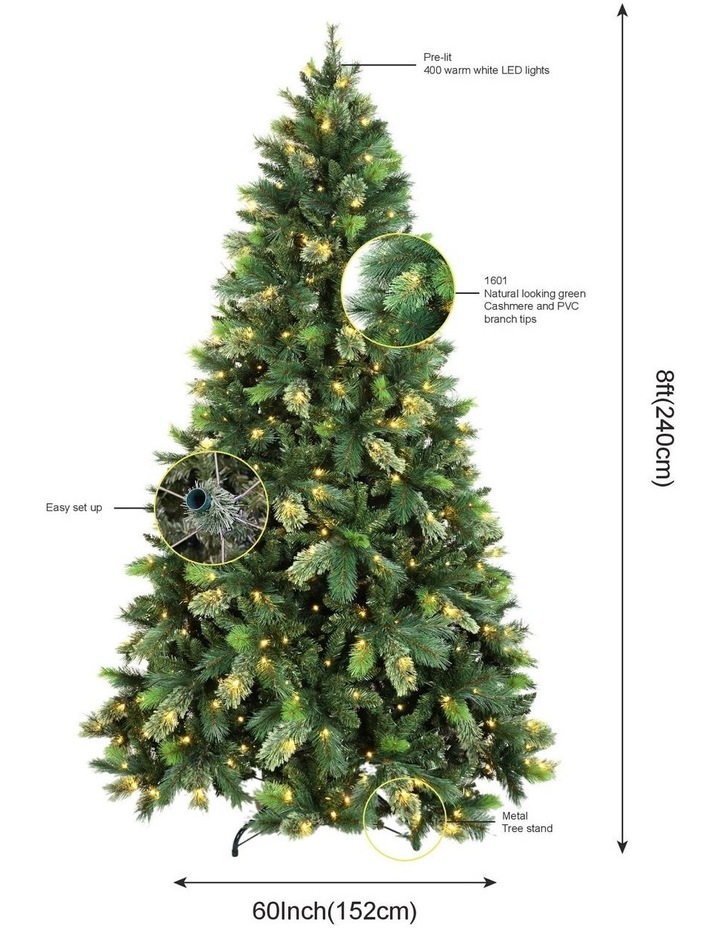 New Oregon 240cm Cashmere 400L Pre-lit Christmas Tree 1601 tips in Green image 4