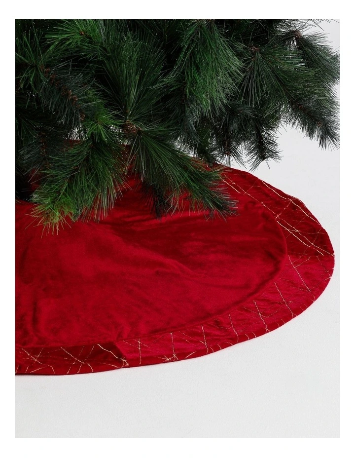 Heirloom Christmas Velvet Lattice Border Tree Skirt 120cm in Red image 2