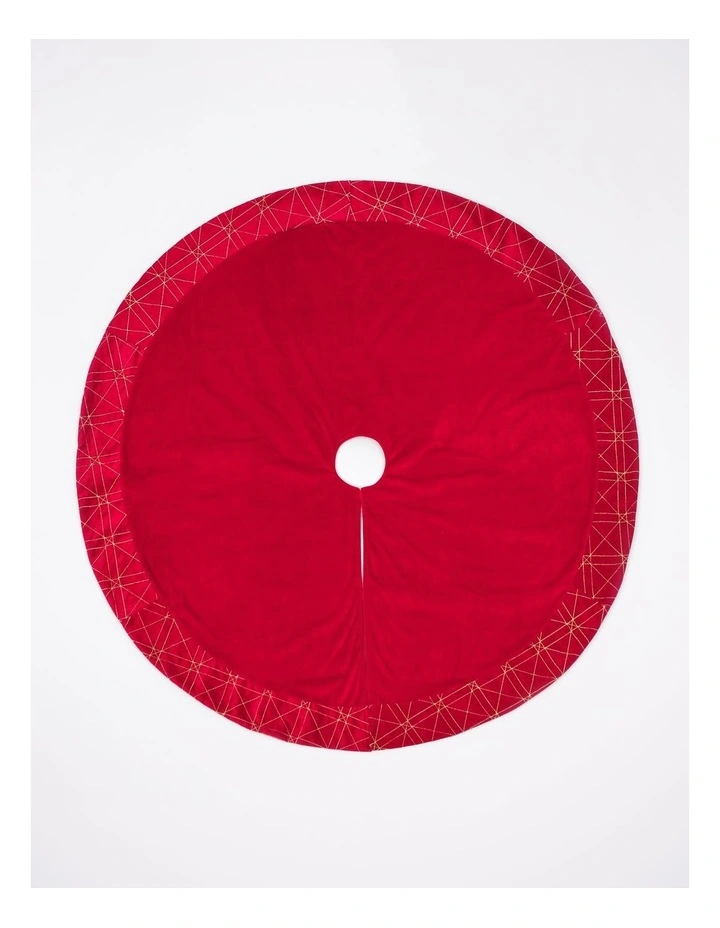 Heirloom Christmas Velvet Lattice Border Tree Skirt 120cm in Red image 3