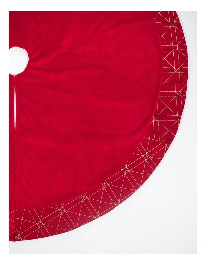 Heirloom Christmas Velvet Lattice Border Tree Skirt 120cm in Red image 4