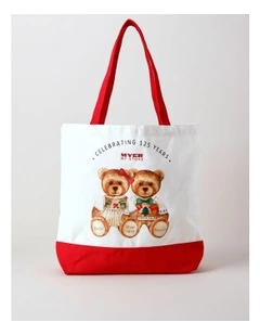 2025 Charity Bear Christmas Twins Fabric Tote 35cm in Cream