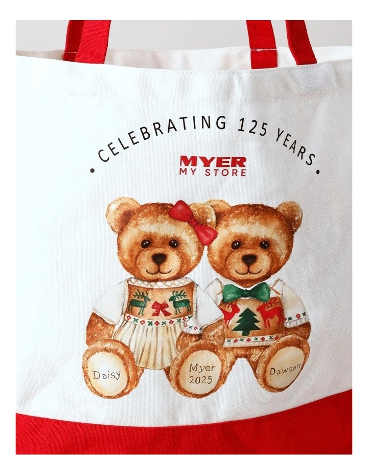 2025 Charity Bear Christmas Twins Fabric Tote 35cm in Cream image 2