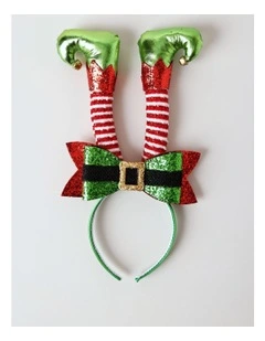 Candyland Christmas Fabric Elf Bow Headband 35cm in Red/Green