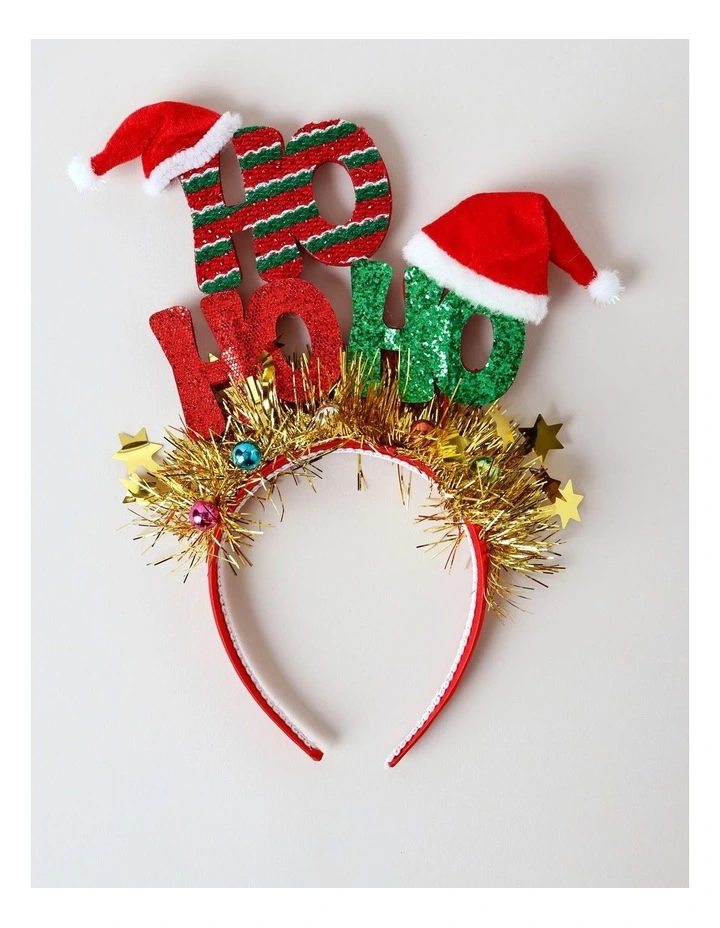 Candyland Christmas Fabric Ho Ho Ho Headband with Tinsel 28cm in Multicolour image 1