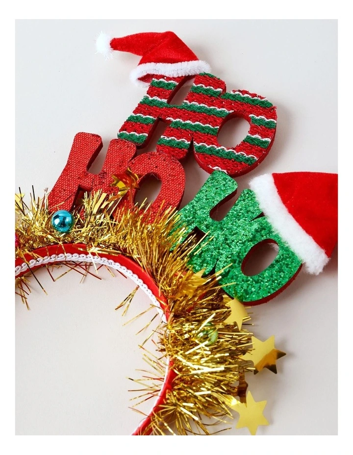 Candyland Christmas Fabric Ho Ho Ho Headband with Tinsel 28cm in Multicolour image 2