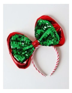 Candyland Christmas Fabric Oversized Bow Headband 22cm in Red/Green