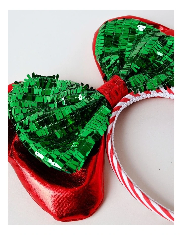 Candyland Christmas Fabric Oversized Bow Headband 22cm in Red/Green image 2