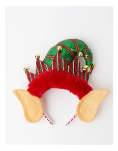 Candyland Christmas Bedazzled Fabric Elf Headband withBells 28cm in Multi