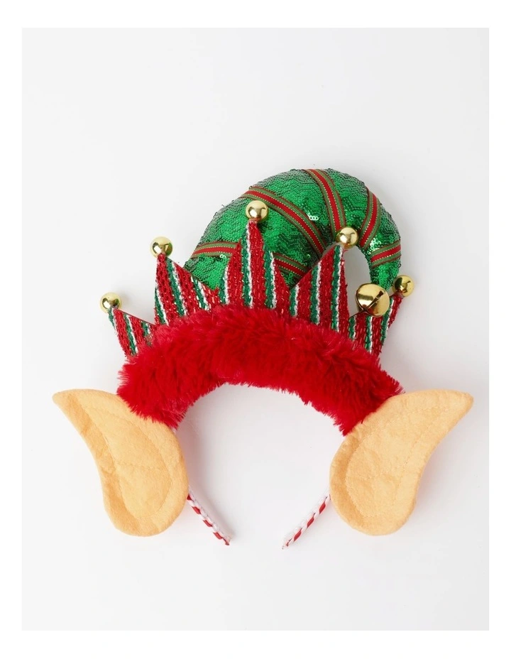 Candyland Christmas Bedazzled Fabric Elf Headband withBells 28cm in Multi image 1