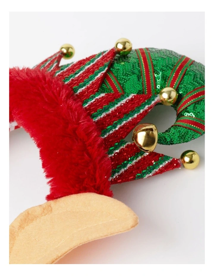 Candyland Christmas Bedazzled Fabric Elf Headband withBells 28cm in Multi image 2