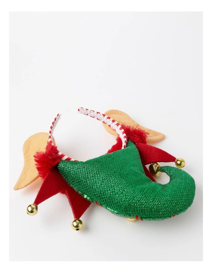 Candyland Christmas Bedazzled Fabric Elf Headband withBells 28cm in Multi image 3