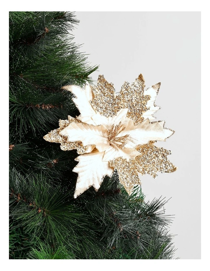 Luxe Christmas Glitter Fabric Poinsettia Pick 50cm in Champagne image 1